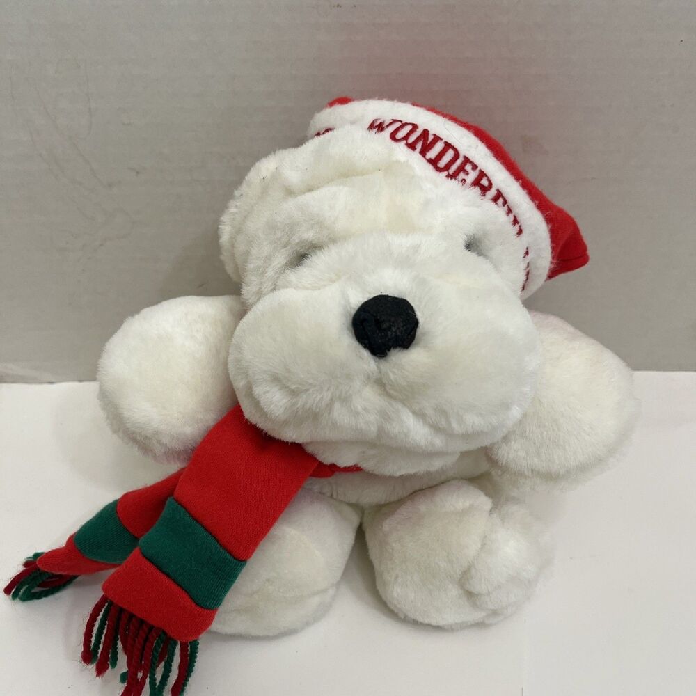 It’s A Wonderful Life Bull Dog Christmas Plush Vtg Chosun Korea Stuffed Animal
